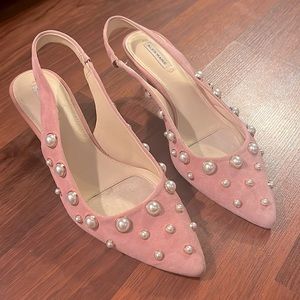 Alex Marie Gracie Pearl Embellished Suede Slingback Dress Pumps